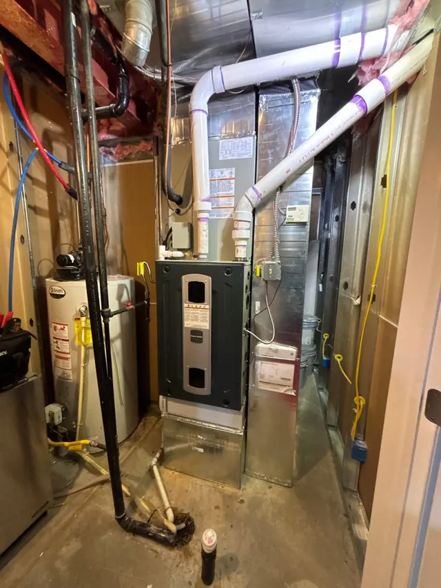 Completed furnace replacement in a mechanical room